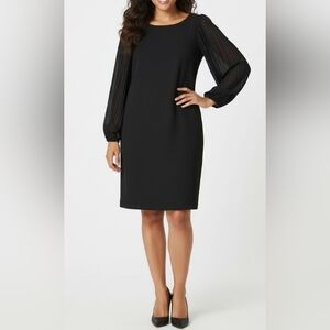 White House Black Market Elegant Black Dress with Sheer Sleeves